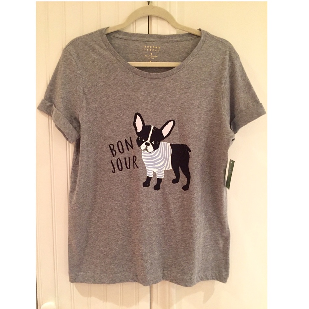 🚫NWT KATE SPADE Frenchie Tee Bonjour Dog Top M - Picture 4 of 7